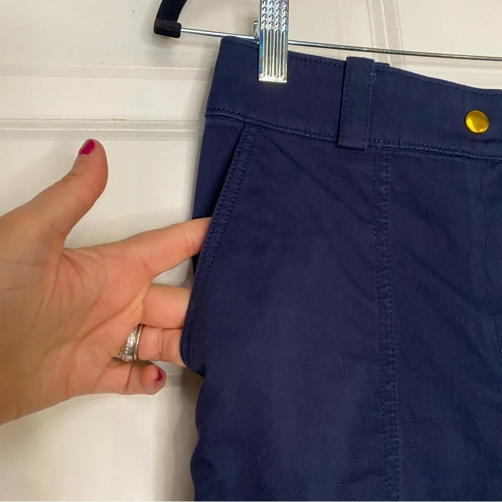 Tory Burch Navy Blue Flared leg Flat Front Gold Button Pants Size 4